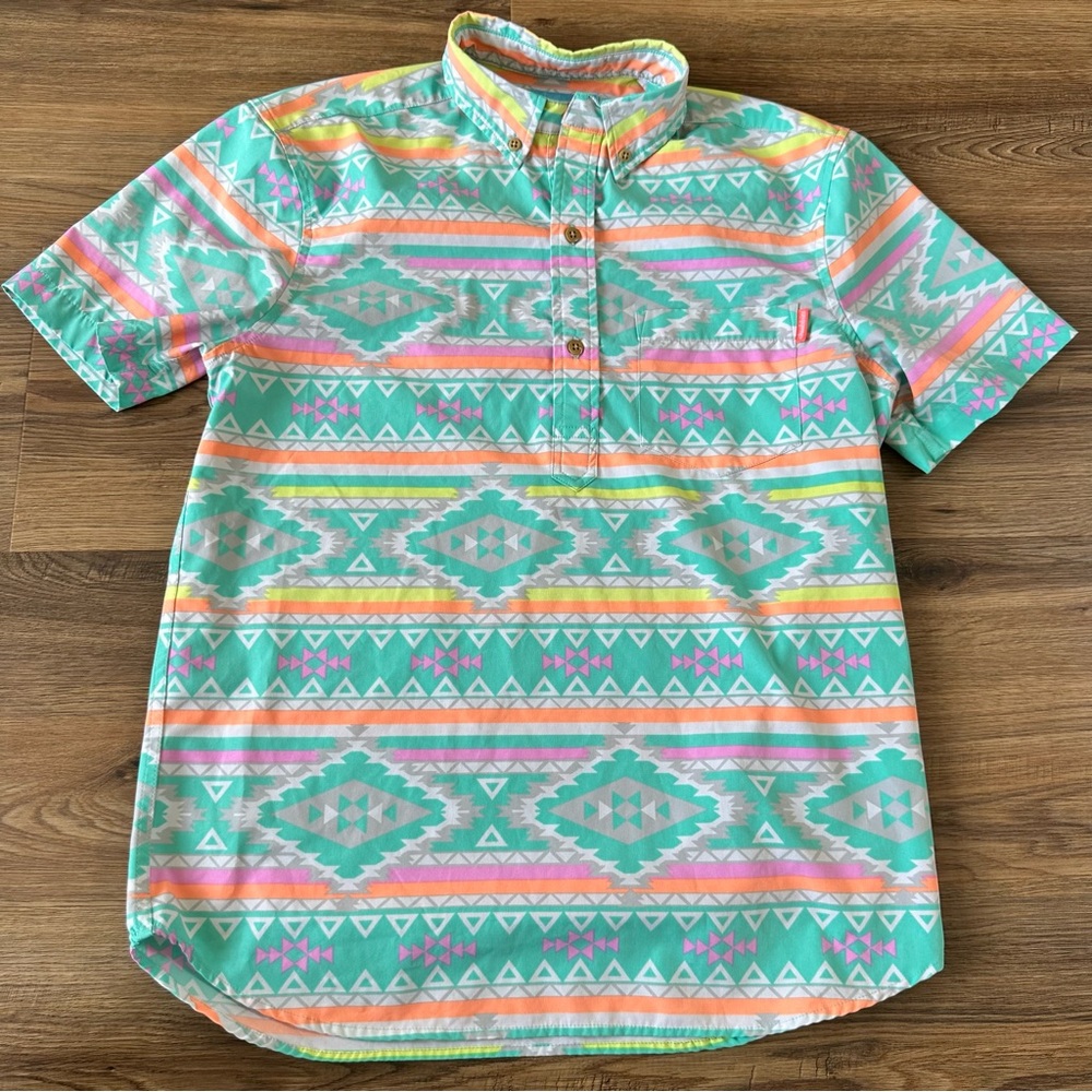 Chubbies The En Fuego Wild Aztec 1/2 Button Short Sleeve Shirt Resort Mens Small